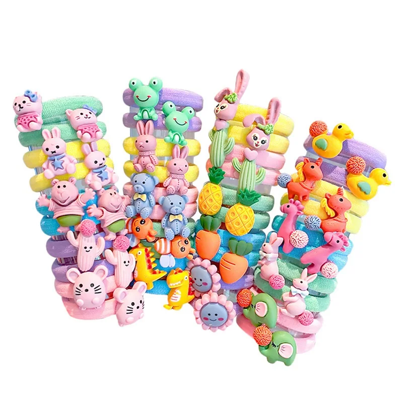 

10PCS/SET Cute Girls Hairtie Ring Animal Fruit Hair Rope Elastic Hair Bands Rubber Headbands Children Cartoon Hair Accessories