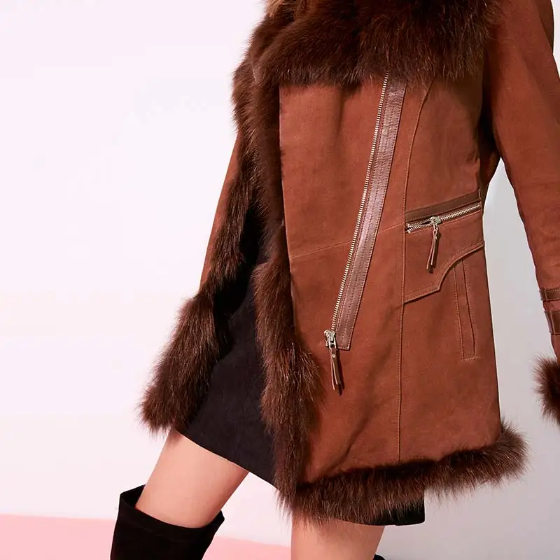 Vero Moda Новая женская кожаная куртка из овчины с воротником из лисьего меха на молнии | 318428525