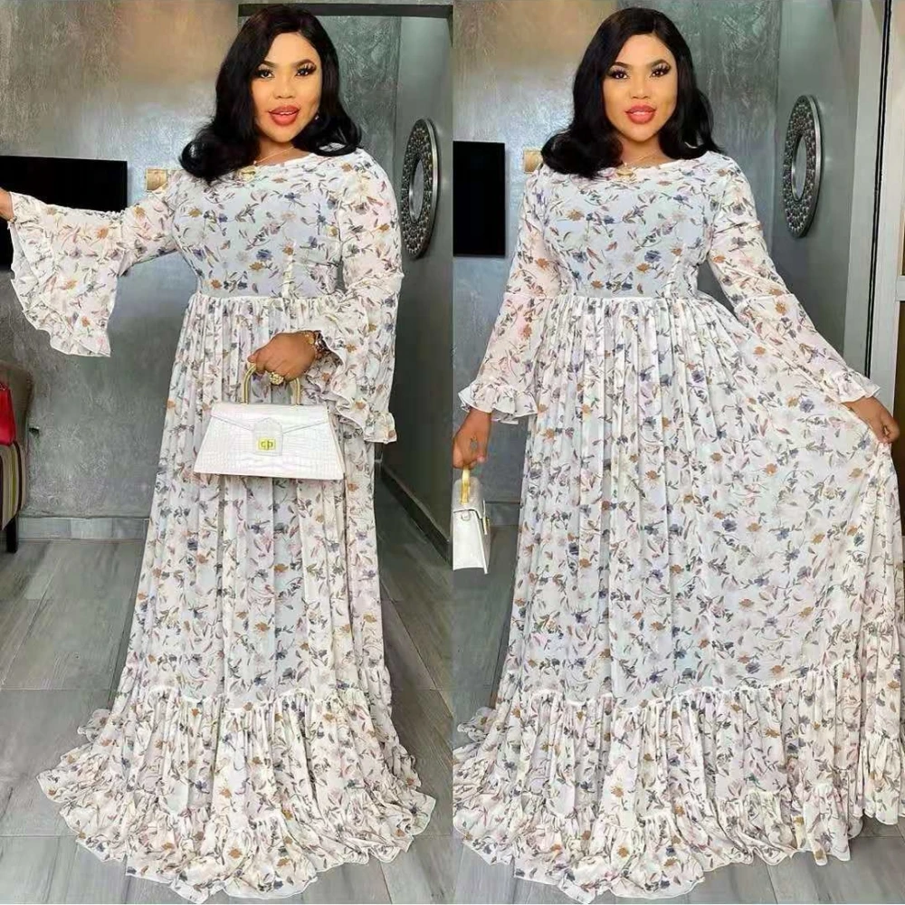 

African Evening Maxi Dresses For Women Party Dress 2 Piece Set Dashiki Flower Print Africa Clothes Christmas Robe Casual