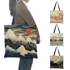 Повседневная Сумка-тоут для женщин, сумка для покупок с масляным рисунком горного леса, удобная уличная пляжная сумка на плечо