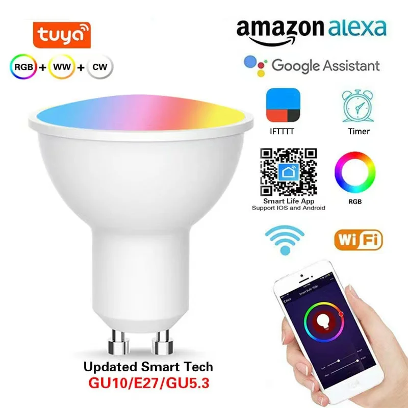 

Tuya GU10 WiFi Smart Light Bulb 6W RGB+CW 2700-6500K Smart Bulb Dimmable Timming Smart Light Lamp Support Alexa Google Home