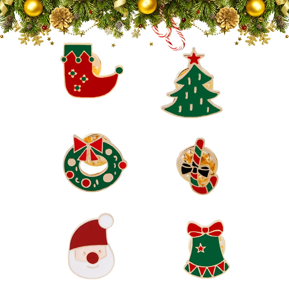 6 Pcs Christmas Brooches Festive Fashion Cartoon Boutonnieres for Sweater Clothes |