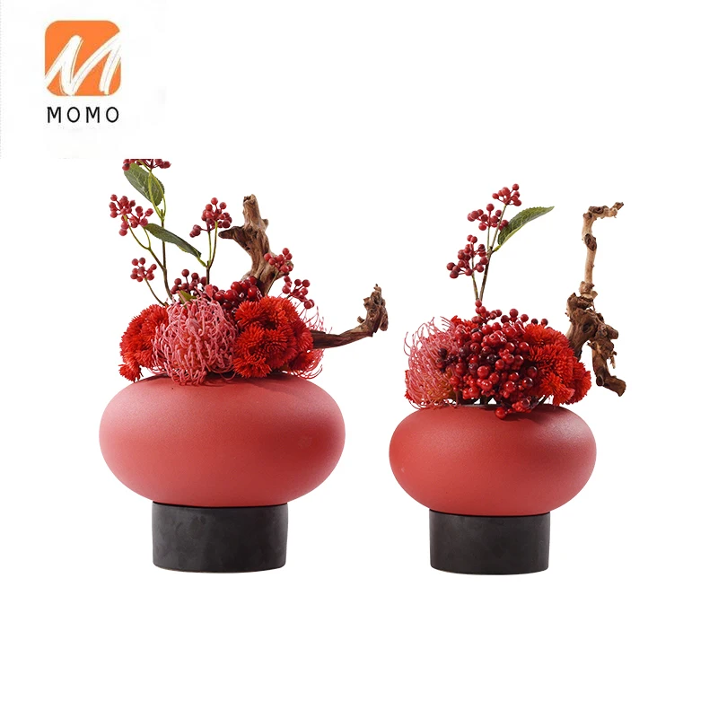 

New Chinese Style Red Emulational Flower Decoration Living Room Side Cabinet Overall Floral Bonsai Fake Flower Decoration