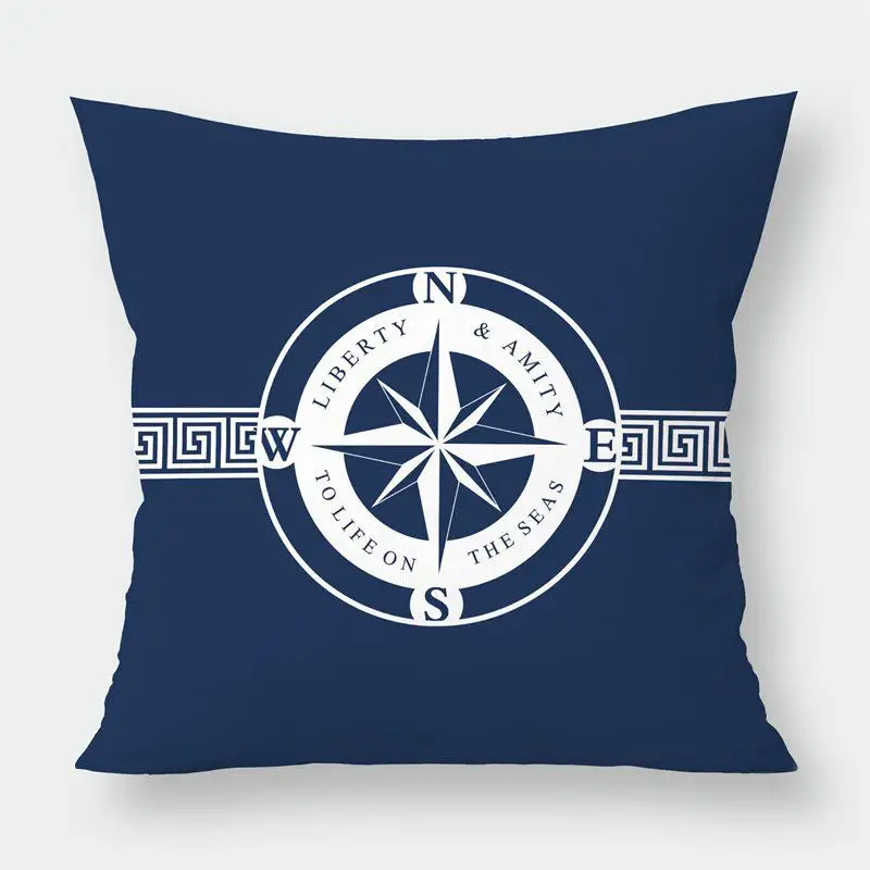 Sea Blue Compass Printed Cushion Cover Anchor Pattern Marine Ship Throw Pillow Case Decorative Pillowcase Cojines Almofadas - Цвет: 8