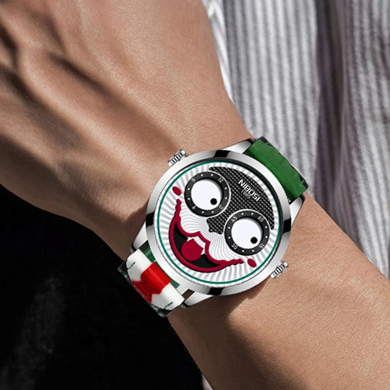 

2021 New Joker Watch Men Creative Unique Design Big Eyes Quartz Clown Wrist Watches Leather Waterproof Sports Relogio Masculino