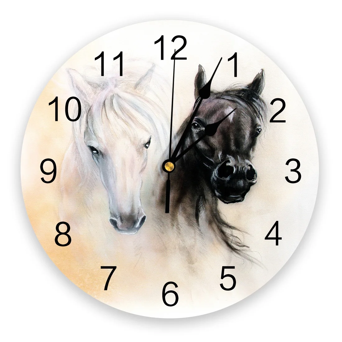 

Black White Horse Watercolor PaintingWall Clock Home Decor Bedroom Silent Wall Digital Clock Wall Clock Modern Design