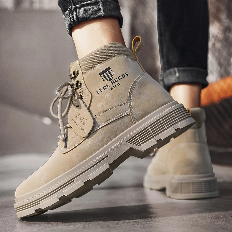 

CYYTL Men's Casual Boots High Top Leather Shoes for Men Ankle Boots Combat Motorcycle Botas Business Formal Work Safety Shoes