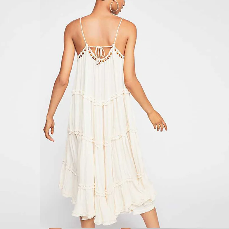 Летнее платье женское пляжное длинное на бретелях спагетти повседневные платья