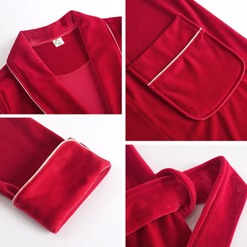 Халаты для невесты зимние женские халаты одежда сна мягкий бархатный красный
