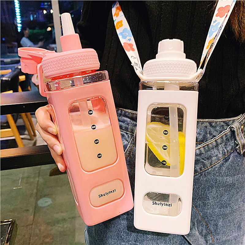 700ml Cute Water Bottles For Girls Children Kawaii Bear Plastic Travel Tea Juice Milk Portable Drink With Straw Stickers - купить по