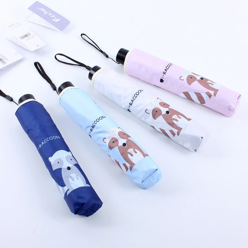 

Cute Raccoon Pattern Rain Sun Umbrella For Student Portable Pencil Umbrella For Children Cartoon Animal UV Umbrella