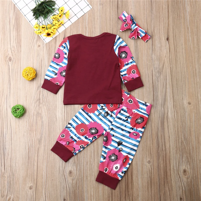 Одежда для маленьких девочек 3 шт. теплая одежда новорожденных топы с цветочным