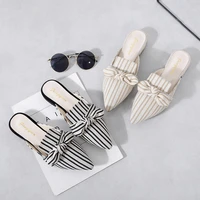 2021 new women slippers muller shoes striped bow design college style female foot office gentlewoman casual slippers women shoes