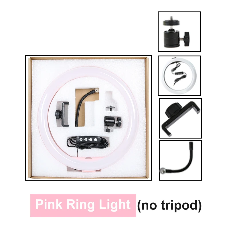 Pink (no tripod) 1" Диммируемый фотографический светильник ing светодиодный кольцевой светильник 26 см кольцевая лампа с подставкой Штатив для Youtube Макияж Видео Live Studio - Цвет: Pink (no tripod)