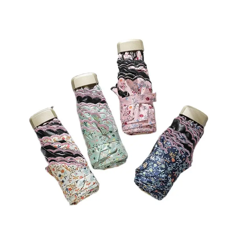 Женский Компактный Зонт от дождя с цветочной вышивкой складывается в пять раз