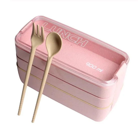 900 мл портативный здоровый материал Ланч-бокс 3 слоя пшеничной соломы Bento коробки