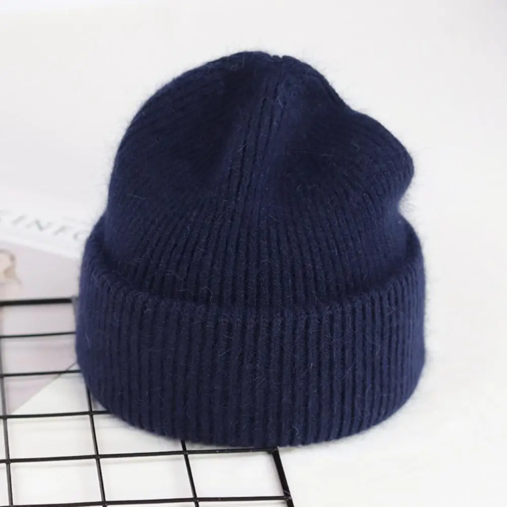 

Hot Selling Knitted Hat Solid Color High Elasticity All-Match Casual Curled Edge Knitted Beanie Winter Hat Cover Head Cap