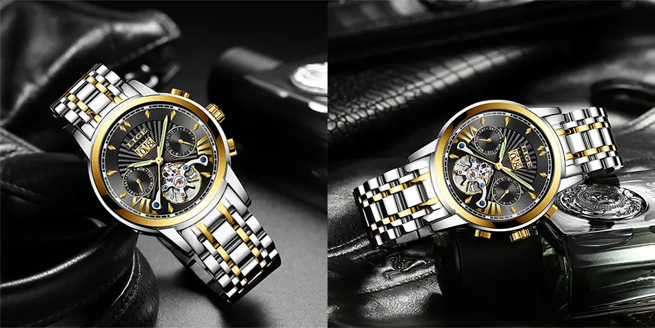 LIGE мужские s часы Топ люксовый бренд Tourbillon автоматические механические часы мужские водонепроницаемые часы со скелетом Montre Homme+ коробка