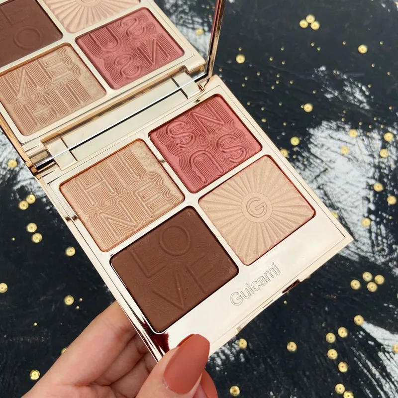 

GUICAMI 4 Colors Highlighter Makeup Shimmer Powder Blush Highlighter Palette Base Illuminator Face Contour Golden Bronzer