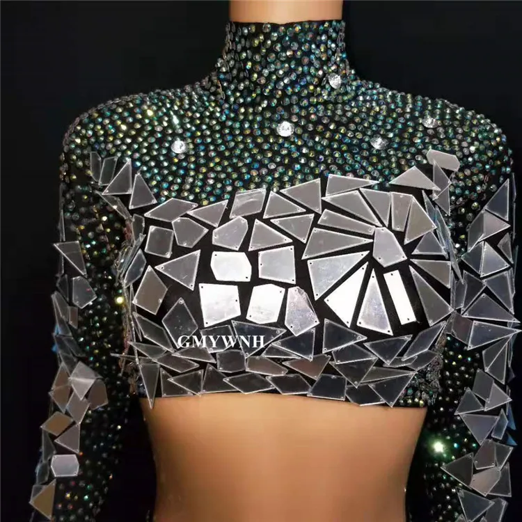 Вечернее платье T59 Singer с разрезом стразы вечерняя одежда серебряная зеркальная