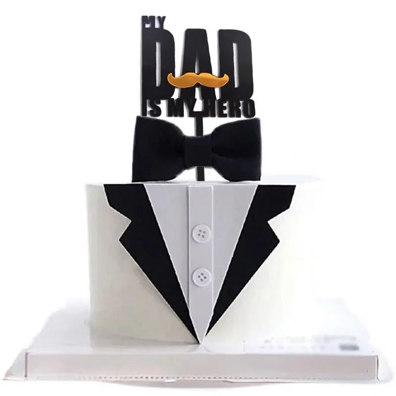 

Father's Day Cake Decoration insert gold beard double layer acrylic father's suit bow tie button birthday baking