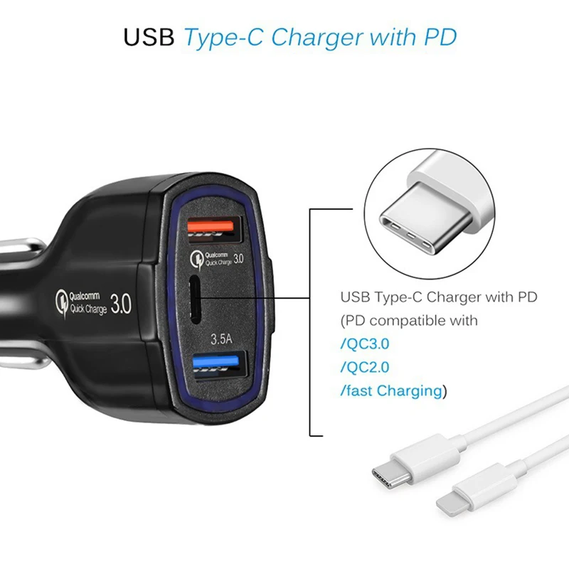 PD быстрое автомобильное зарядное устройство QC3.0 Быстрая зарядка USB для
