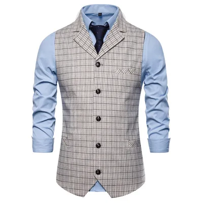 

Men's suit vest autumn and winter new fashion European size men's casual suit vest single-breasted plaid vest 075