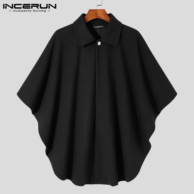 Tops 2021 Handsome All-match Simple Men Cape Coat INCERUN  Male Sleeveless Overcoat Solid Color Comeforable Cloak Ponchos S-5XL