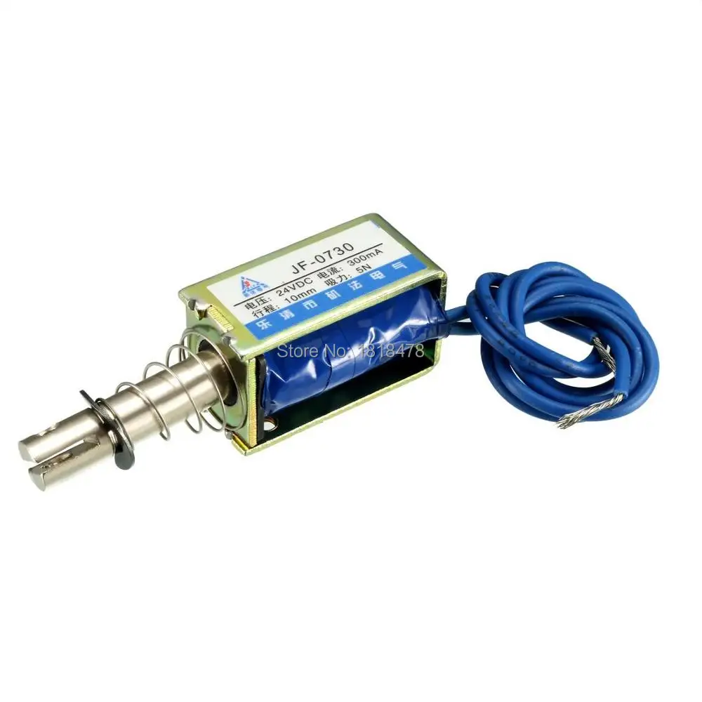 Linear Motion Solenoid Electromagnet JF-0730 DC 6V 12V 24V 300mA 7.2W 5N 10mm Stroke Pull |