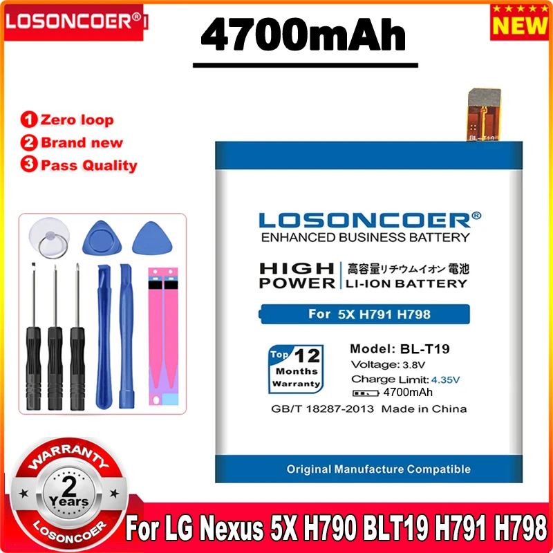Аккумулятор LOSONCOER 4700 мАч BL-T19 для оригинального LG Nexus 5X аккумулятор H790 H791 H798 BLT19 |