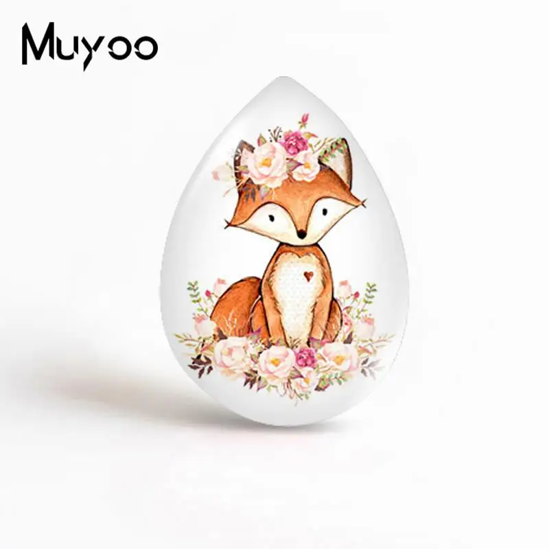 Модные лисички 2019 года - синие цветочные капли стеклянной купола с изображением лисы на кабошоне искусства.