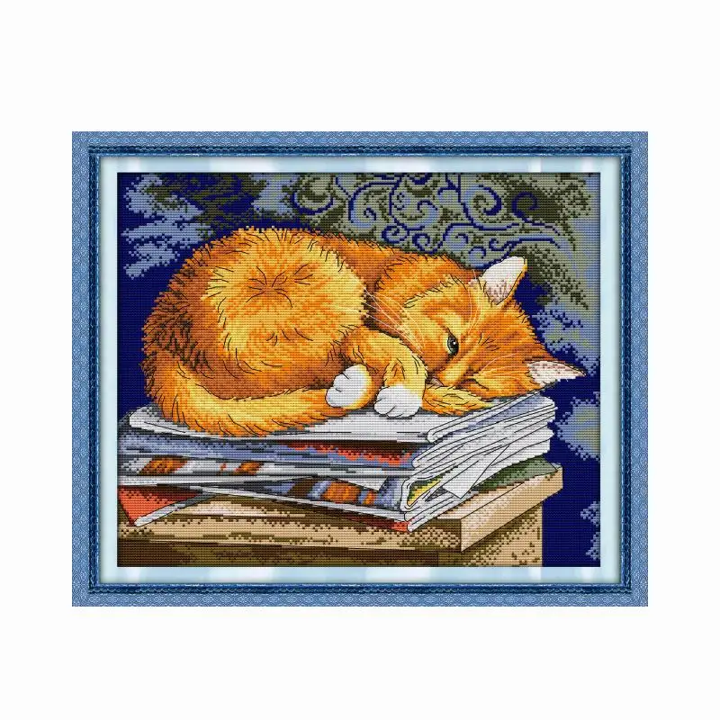 

Joy Sunday Wait Cat Embroidery Needlework Cross Stitch Kit Pattern 11CT 14CT Print Counted Thread Home Decoration Fabric Stamped