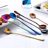 7 color colorful stainless steel spoon long handle spoons flatware ice spoon coffee tea spoon drinking tools kitchen gadget