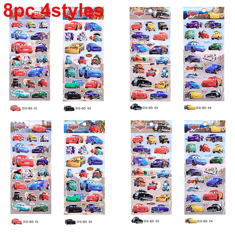 DIS-BD1-8pcs 4style Disney Classic toy PVC new 3D Lightning McQueen car mobilization kindergarten reward stickers removable stickers murals Toys - Цвет: DIS-BD1-8pcs 4style