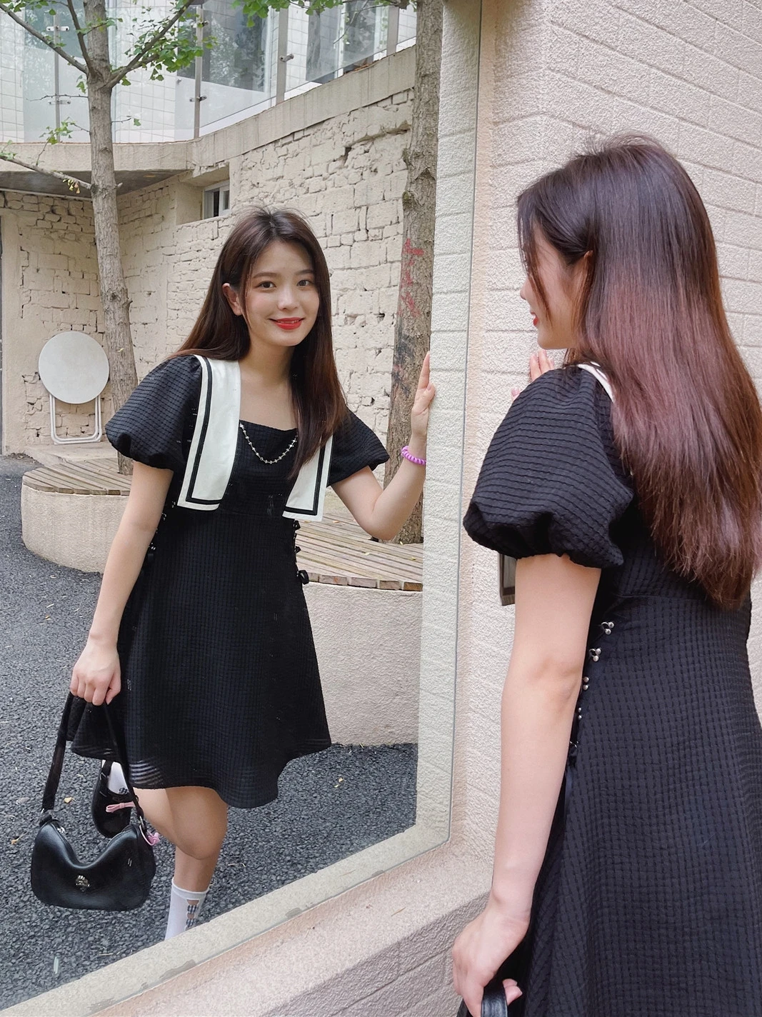 

Mummy Cat 2021 Original Design Ladies Summer A-LINE Sailor Collar Women Black Mini Dress