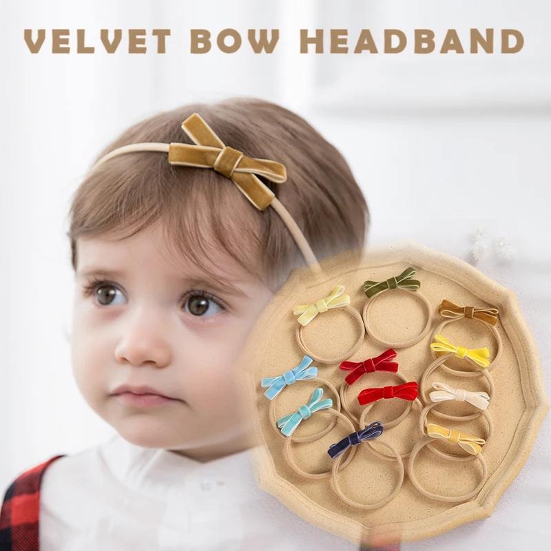 

22pcs/lot Velvet Small Bow Baby Girl Headband Infant Bowknot Headwear for Children Hairband Turban Baby Hair Accessories