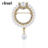 korean crystal round brooches for women rhinestone pearl pendant scarf buckle bag coat cap pin clothing ornament accessories