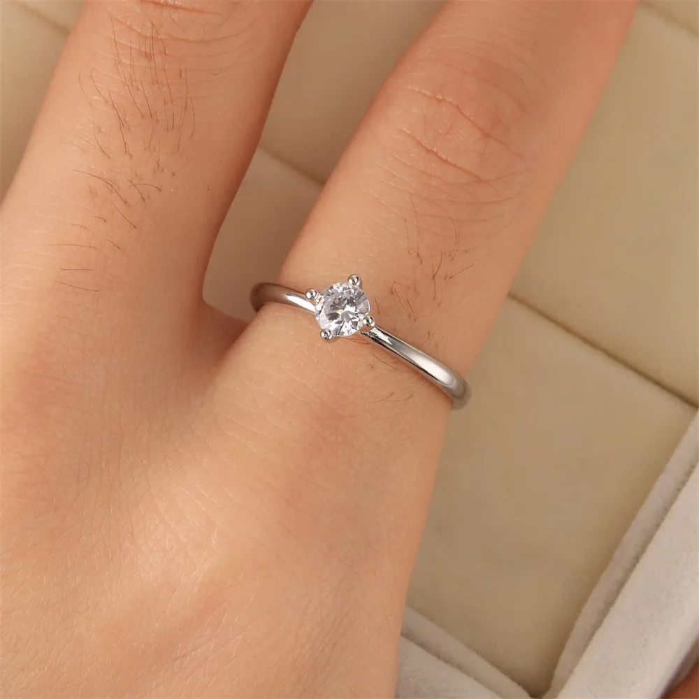 

S925 Silver Cross-Border Wish European American New Simple Personality Moissanite Four-Claw Ring Women'S Engagement Ring Gift