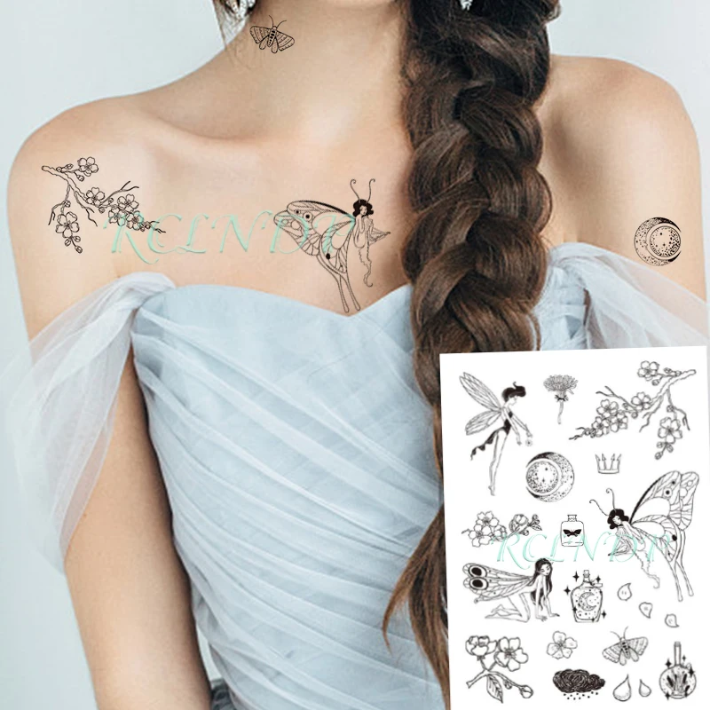 

Waterproof Temporary Tattoo Sticker Sexy Butterfly Girl Flower Pattern Moon Star Fake Tatto Flash Tatoo Art for Kids Women Men