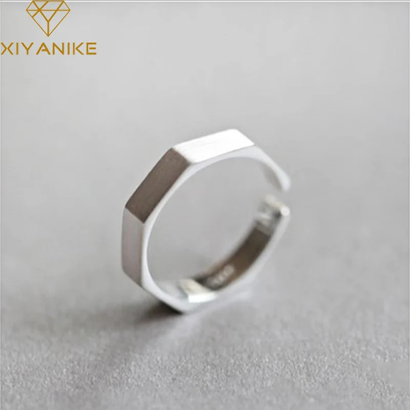 

GoldriaE 925 Sterling Silver Handmade Rings Korean Creative Geometric Jewelry for Women Wedding Couple Size 17mm Adjustable