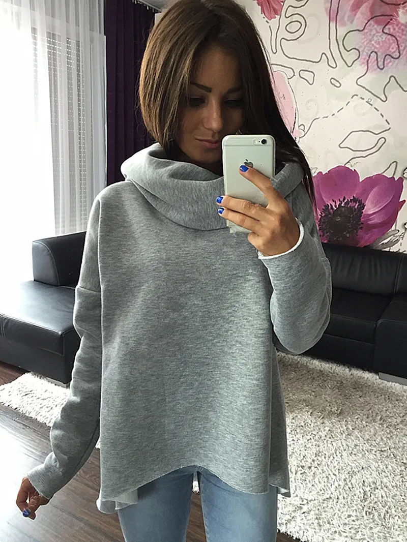 

Women's Hoodies New Autumn Winter Lightweight Irregular Pullover High Collar Scarf Collar Sweatshirt Thin Fashion Solid Color