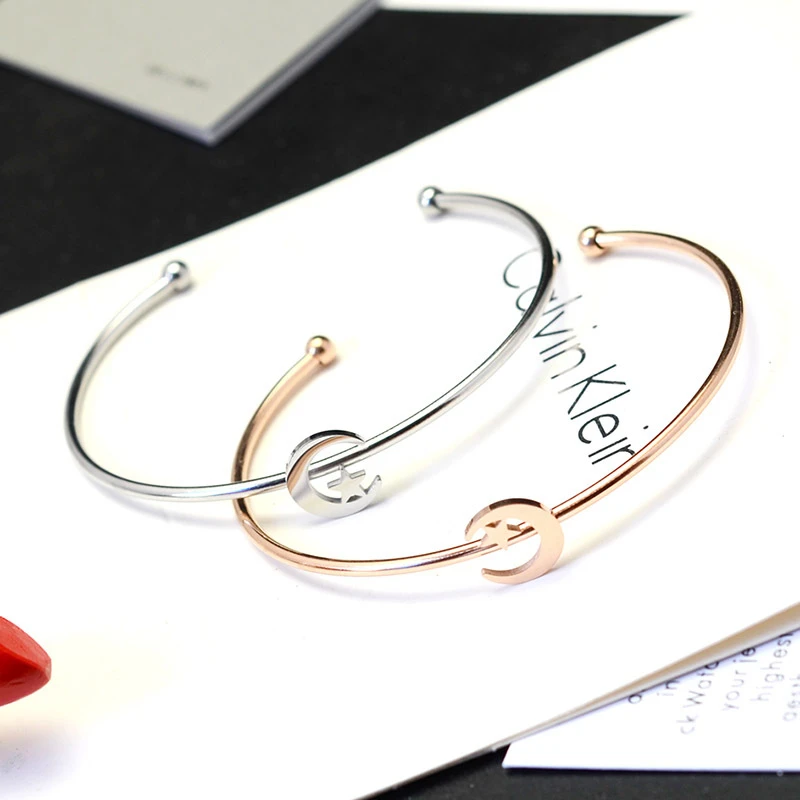 

Punk Jewelry Men Accessories Fashion Stainless Steel Braided Bangles For Women Gift High Quality Moon Star Cuff Bracelets 2021
