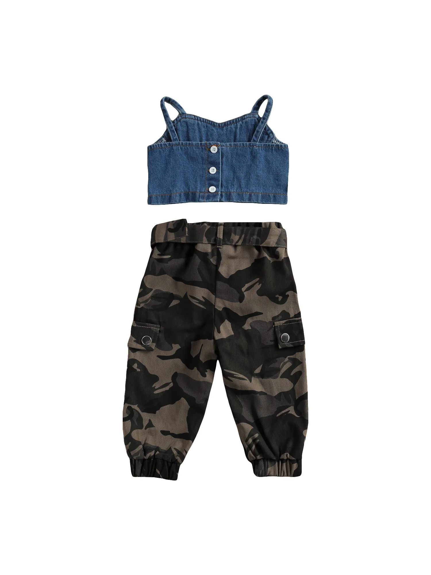 

2021 Toddler Kids Baby Girl Summer Denim Vest Crop Tops Pants Outfits Clothes Set Tracksuit 2-6T