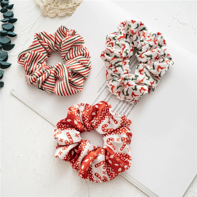 

Christmas Flannel Hair Bands Handmade Fashion Hair Accessories Geometric Printing Halloween Hair Rope 2021 Fashion New Products