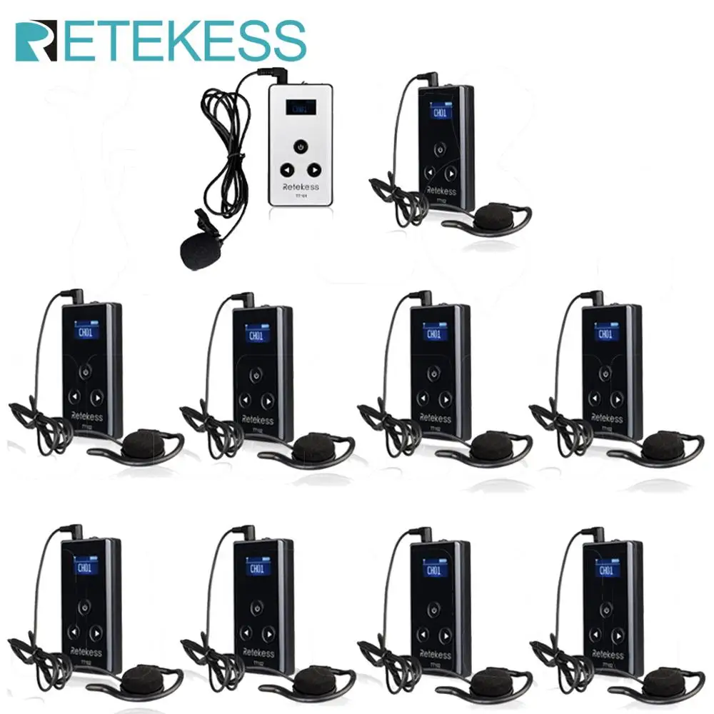 Беспроводная система гида RETEKESS TT102 передатчик + 9 приемников для тур синхронного