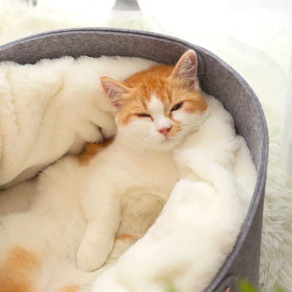 Домик для кошки комфортное войлочное гнездо зимнее теплое плюшевое одеяло