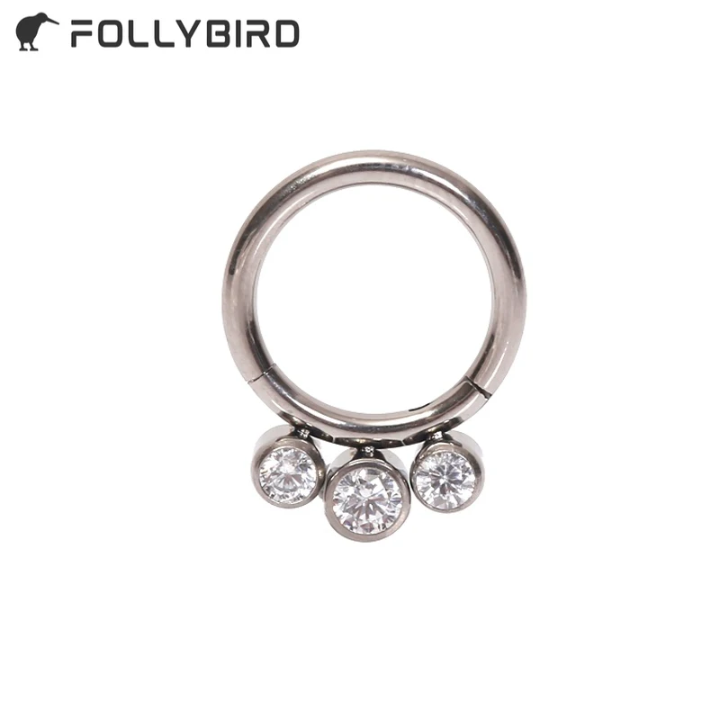 

Титановые кольца с 3 камнями, ювелирные изделия для пирсинга носа