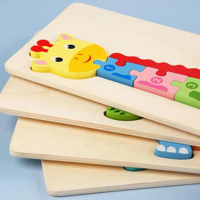 Деревянные трехмерные пазлы с животными Детская развивающая цифровая