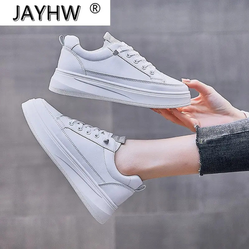 

New Women Shoes Fashion Comfortable Solid Color PU Leather Lace-up Spring 2021 Casual Shoes Round Head Lightweight Sneakers