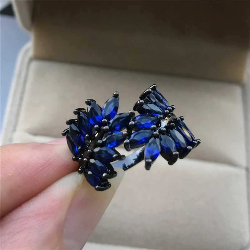 

Charm Female Rainbow Crystal Stone Ring Punk 14KT Black Gold Wedding Rings For Women Luxury Bride Geometry Big Engagement Ring